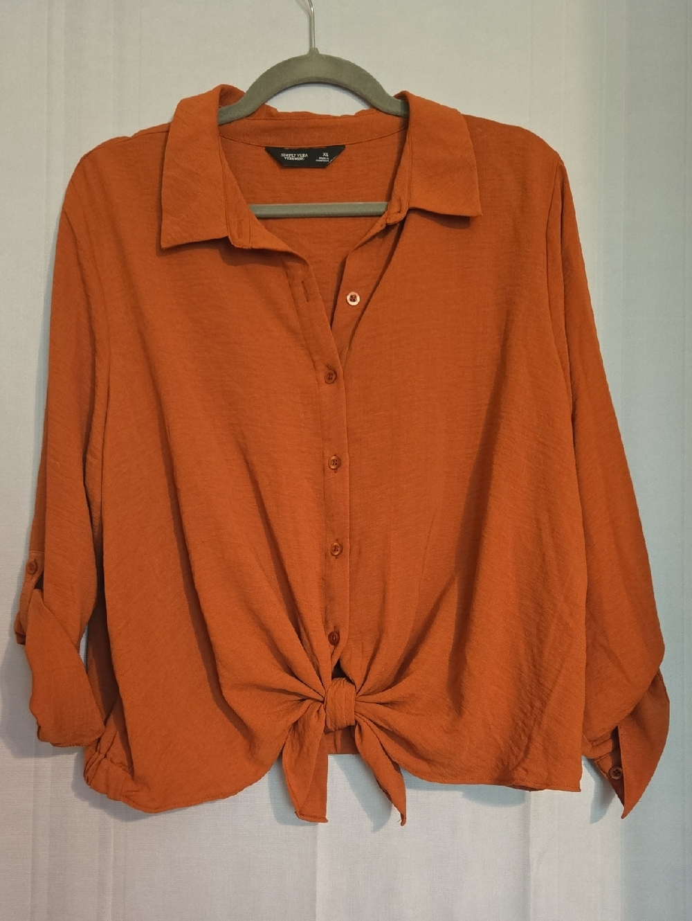 Simply Vera Vera Wang Rust-Colored Button-Front Tie Hem Shirt Size Xl NWT